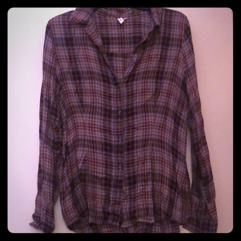 treasure & bond - purple small plaid flannel shirt